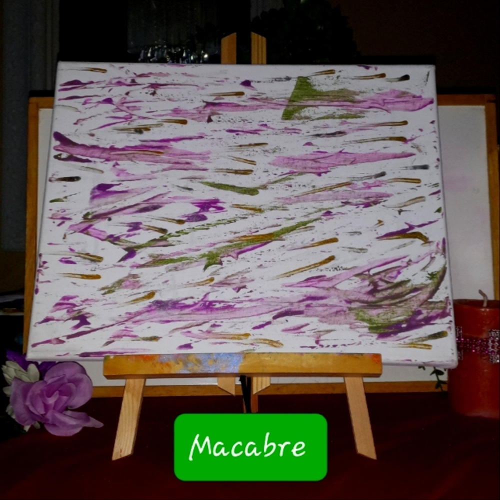 Original Artwork. "Macabre". Acrylic on white fabric canvas. 11x15
